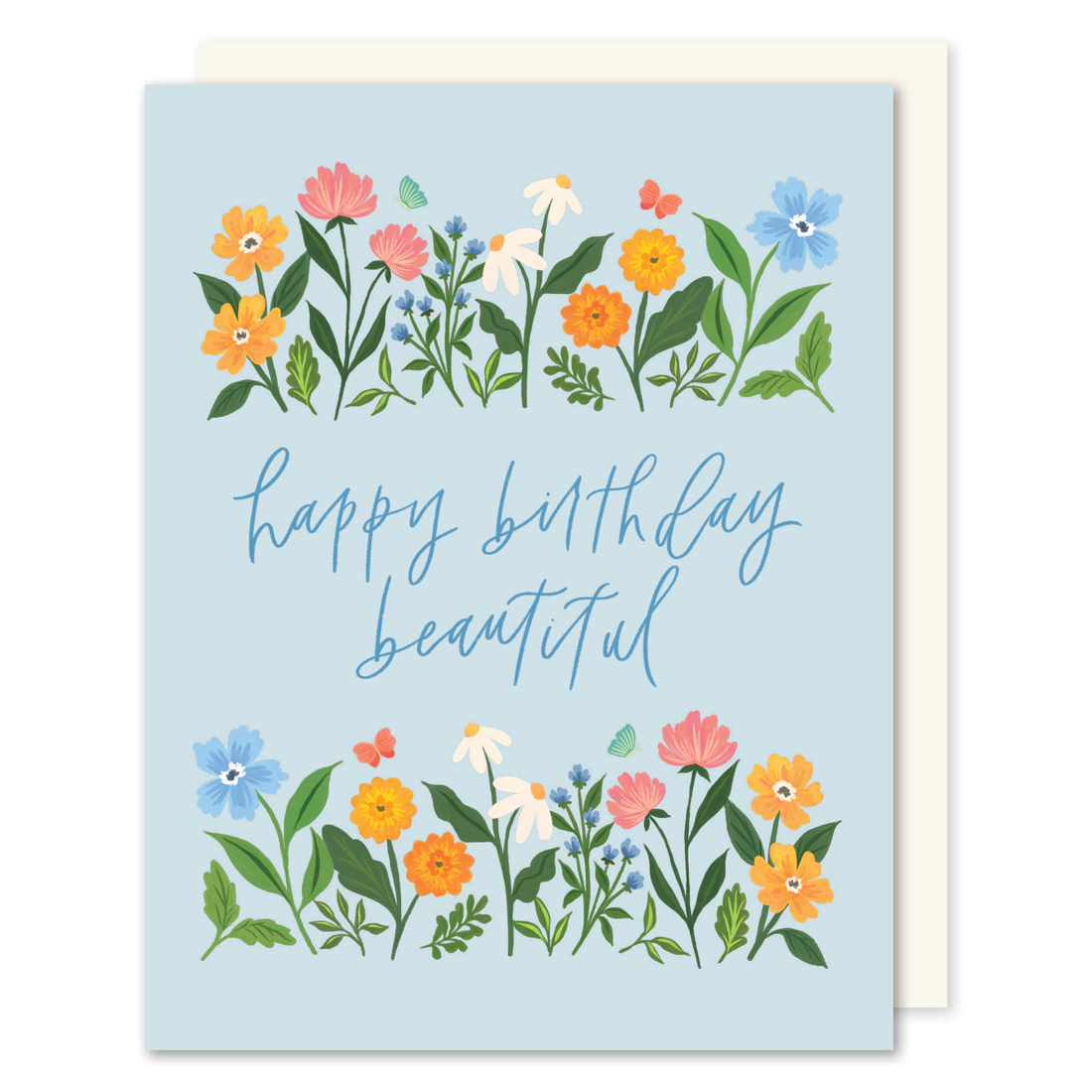 Happy Birthday Beautiful - Blue Floral Birthday Card