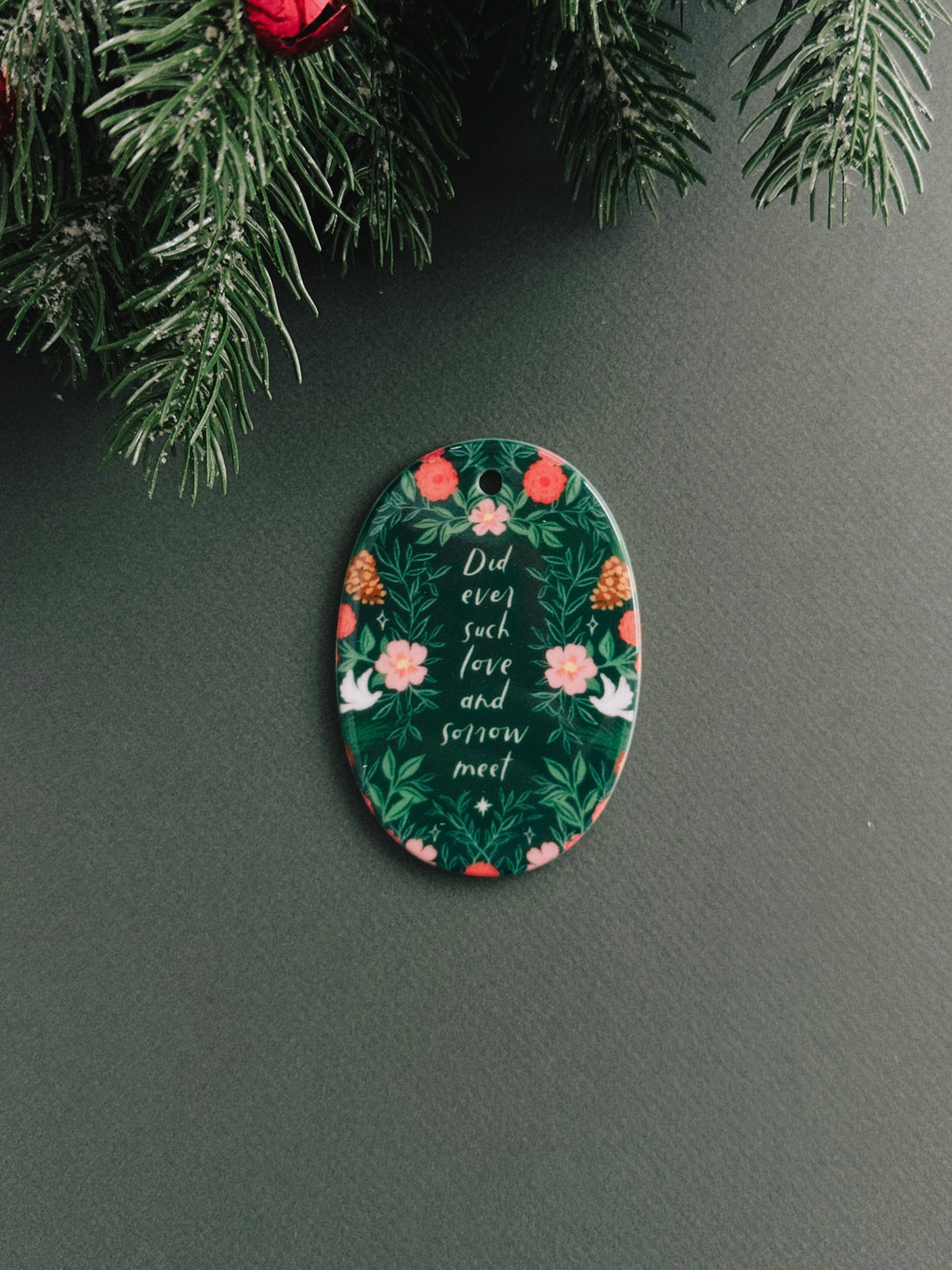 Love and Sorrow - Oval Hymn Ceramic Christmas Ornament
